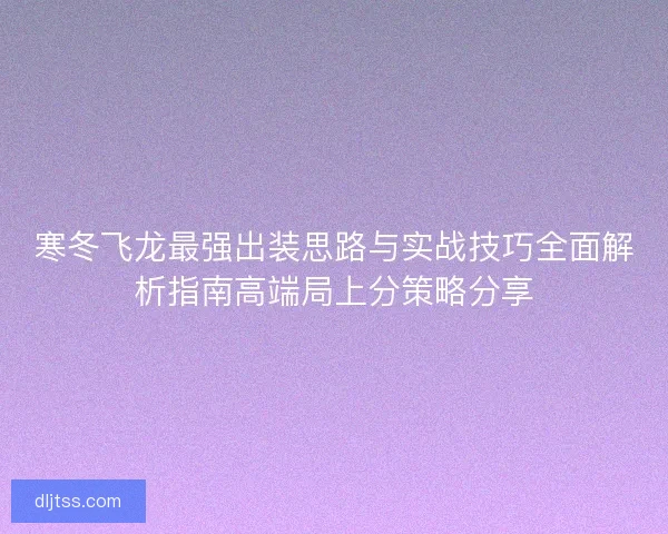 寒冬飞龙最强出装思路与实战技巧全面解析指南高端局上分策略分享